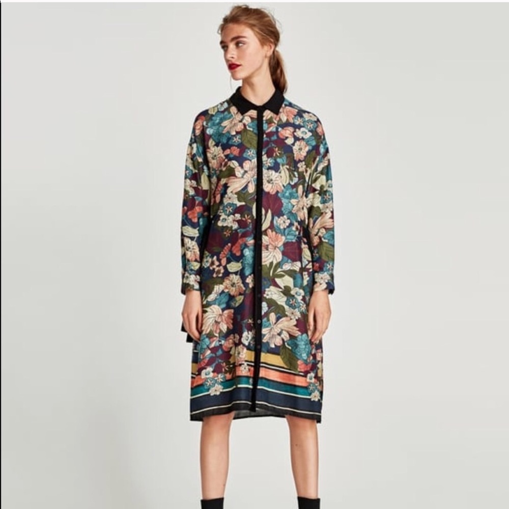 ZARA FLORAL TUNIC WITH CONTRASTING BOWS